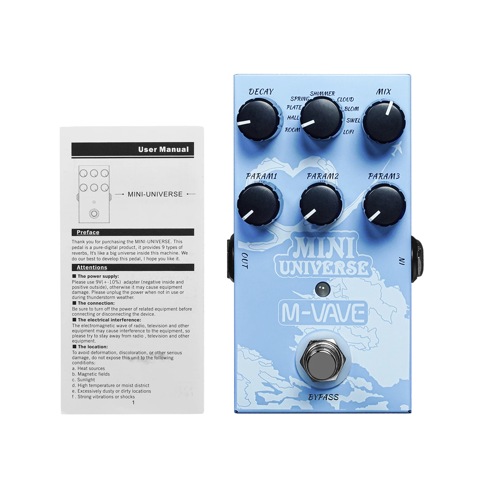 M-VAVE Pedal efek gitar Digital Pedal Reverb Modeling Digital Reverberation Effector 9-Mode Reverb pilihan untuk gitar Bass
