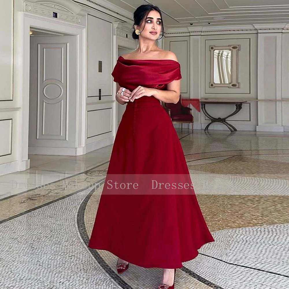 Special Occasion Dresses Burgundy Off the Shoulder A Line Midi Evening Gowns for Women 2024 Ankle Length Formal Party Dress