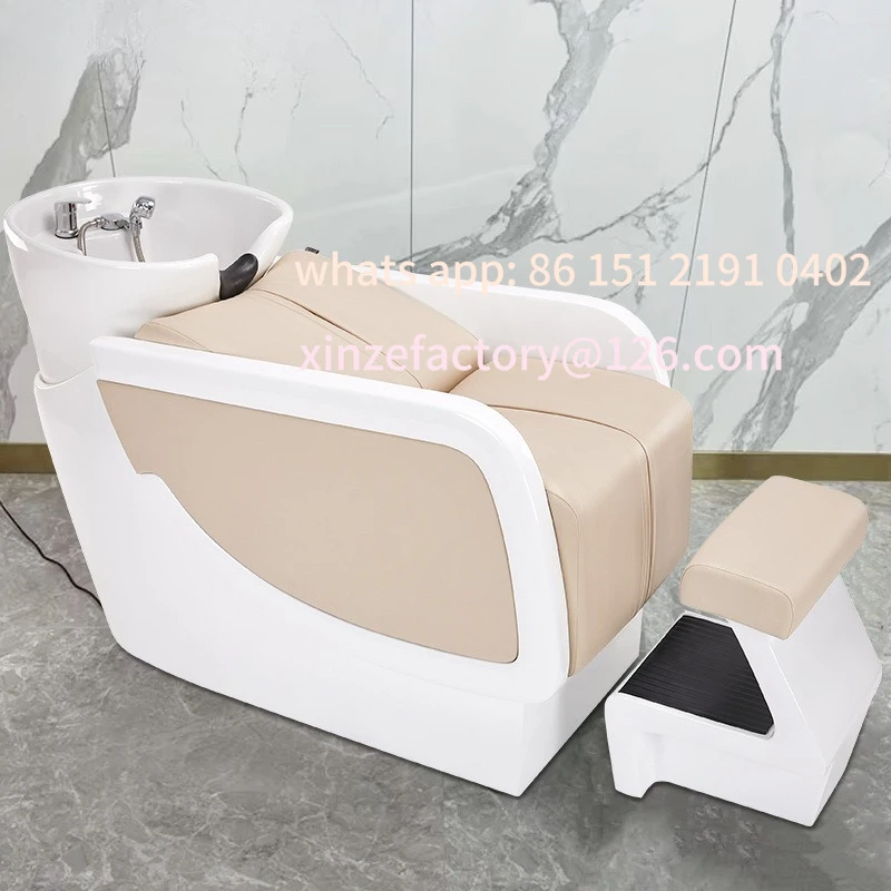 

Customizable Barber Shop Shampoo Bed Massage Ceramic Basin Semi-reclining Flush Special for Hair Salon