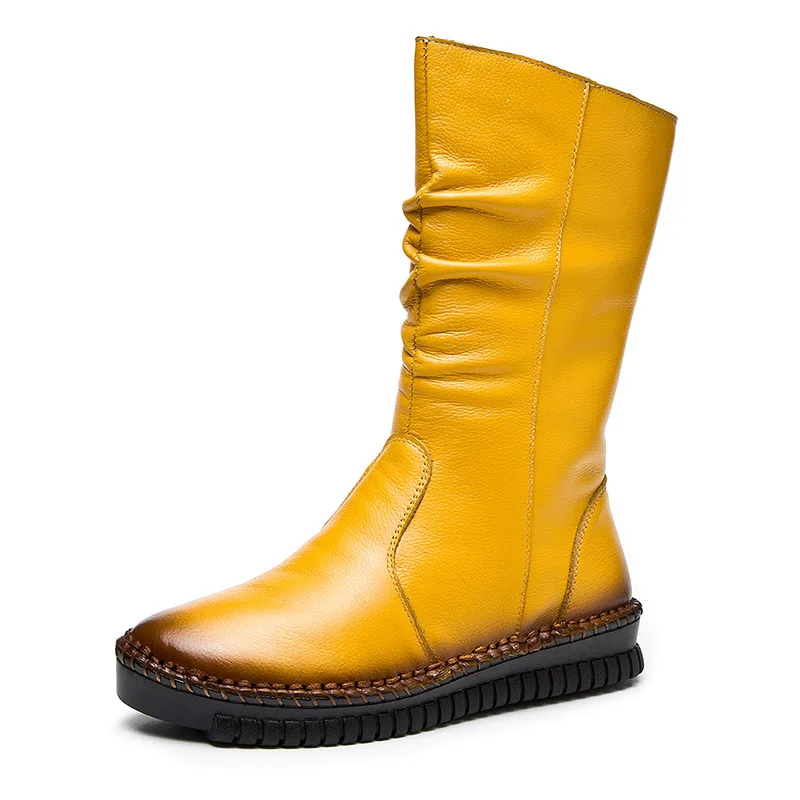 New Fashion Women Boots Genuine Leather Winter Flat Boots Women Handmade Cow Leather Shoes Woman botines mujer 2025 WSH3437 image 2