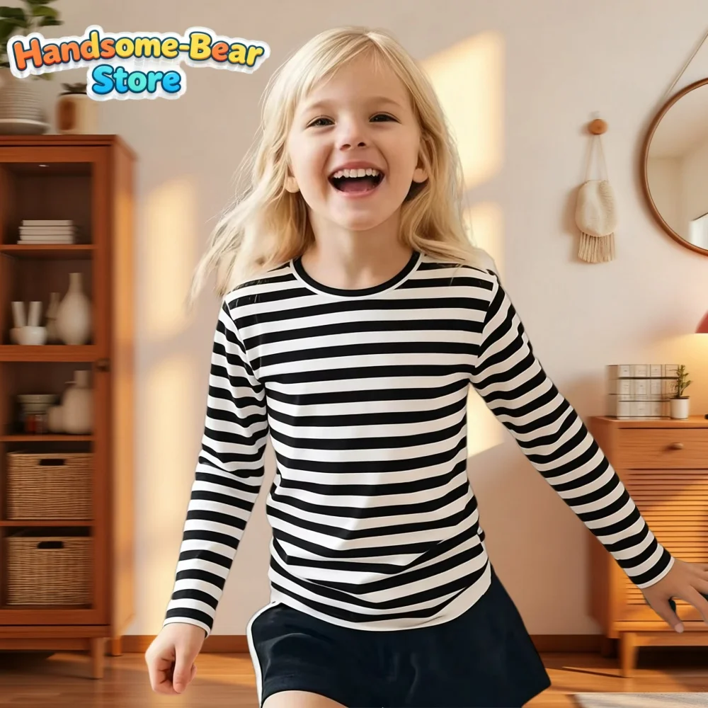 Kids Striped T-Shirt Boys Girls Long Sleeve Tops Children Summer Casual Tee Halloween Daily Wear Comfortable Children's Clothing