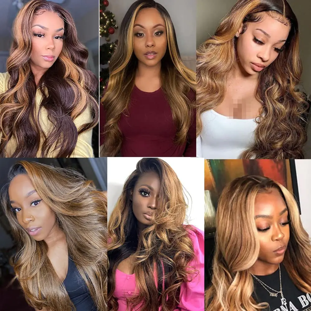 P4/27 Highlight Body Wave 3 Bundles With 13x4 Lace Frontal Human Hair Bundles With Closure 10A Virgin Remy Human Hair #P4/27