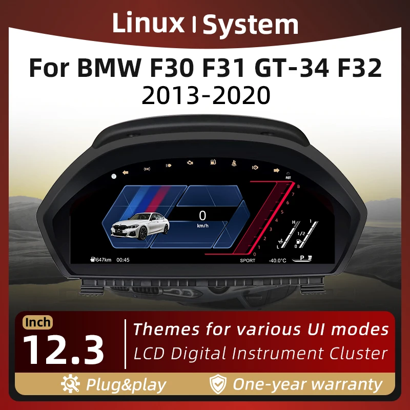 12,3'' Digitales Kombiinstrument für BMW F30 F31 GT-F34 F32 F33 F36 2013–2020, Unterstützt CarPlay Android Auto Tachometer Plug/Play