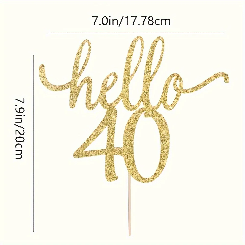 1 x goldener Hello 40-Kuchenaufsatz – elegante Geburtstagsdekoration für Kuchen und Cupcakes – schimmernde Party-Dekoration für den 40. Feier – Detail 4