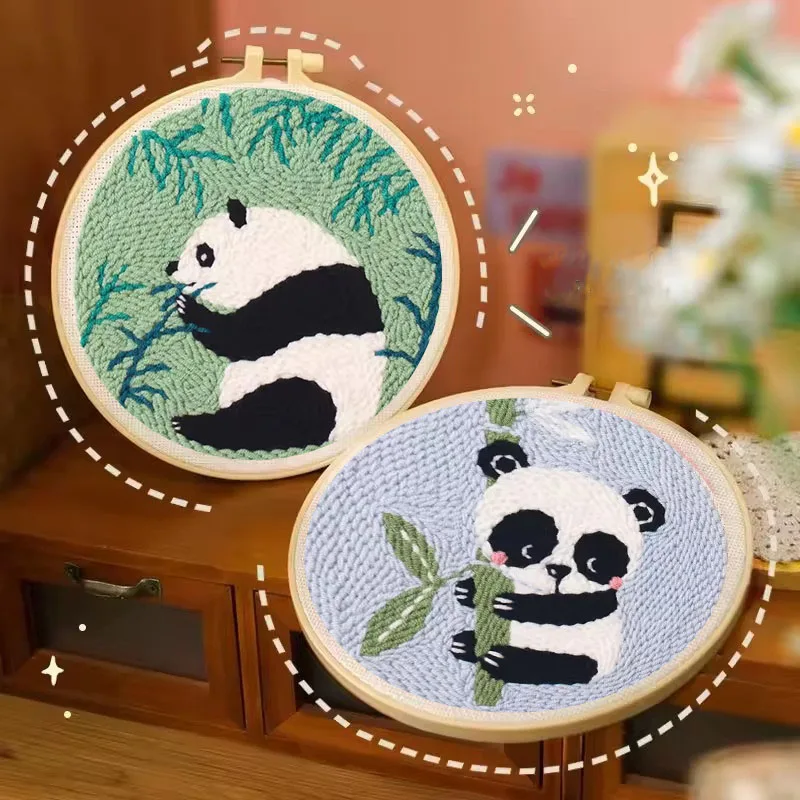 

CHENISTORY Cute Panda Bamboo Punch Needle Rug Punch Kit with Pattern Clothes, Needle,Threader for Crafter DIY Kit Room Decor