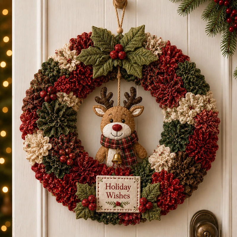 3D Fabric Poke Wreath DIY Kit No-Sew Christmas Craft Holiday Door Decor Christmas Wreath Making Kit Holiday Door Decoration