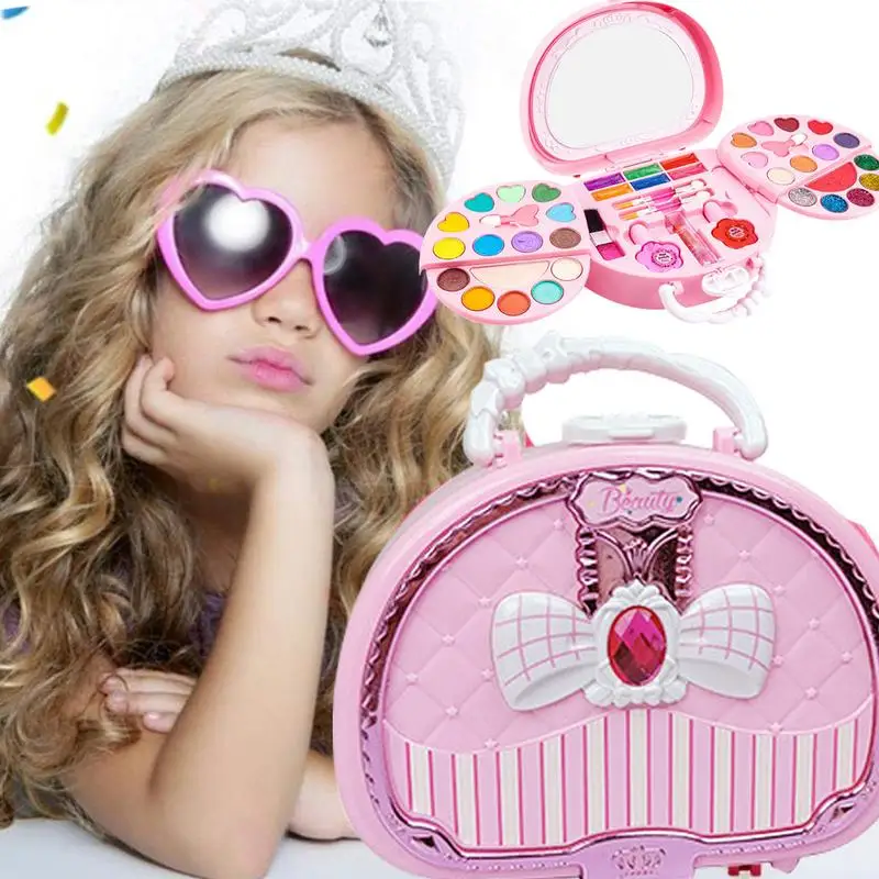 Kit cosmetici per ragazze kit trucco lavabile principessa rosa finta Set di bellezza veri giocattoli portatili sicuri per il trucco per bambini piccoli e bambini