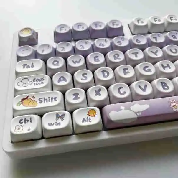 

Gradual change purple rabbit keycap thermal sublimation process moa height cross hole satellite shaft general mechanical keyboar