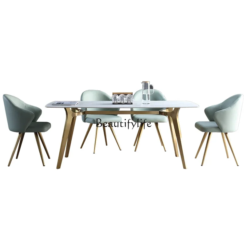 Mesa de comedor de losa de roca importada italiana, mesa de comedor de lujo ligera de mármol nórdico sencilla y moderna para el hogar