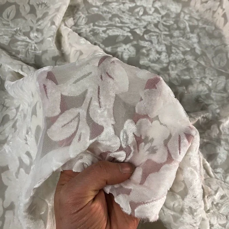 Simulation Silk Golden Velvet Clothing Pure White  Retro Hollow Rotten Velvet Fabric for Dress Clothing Fabric by Meter