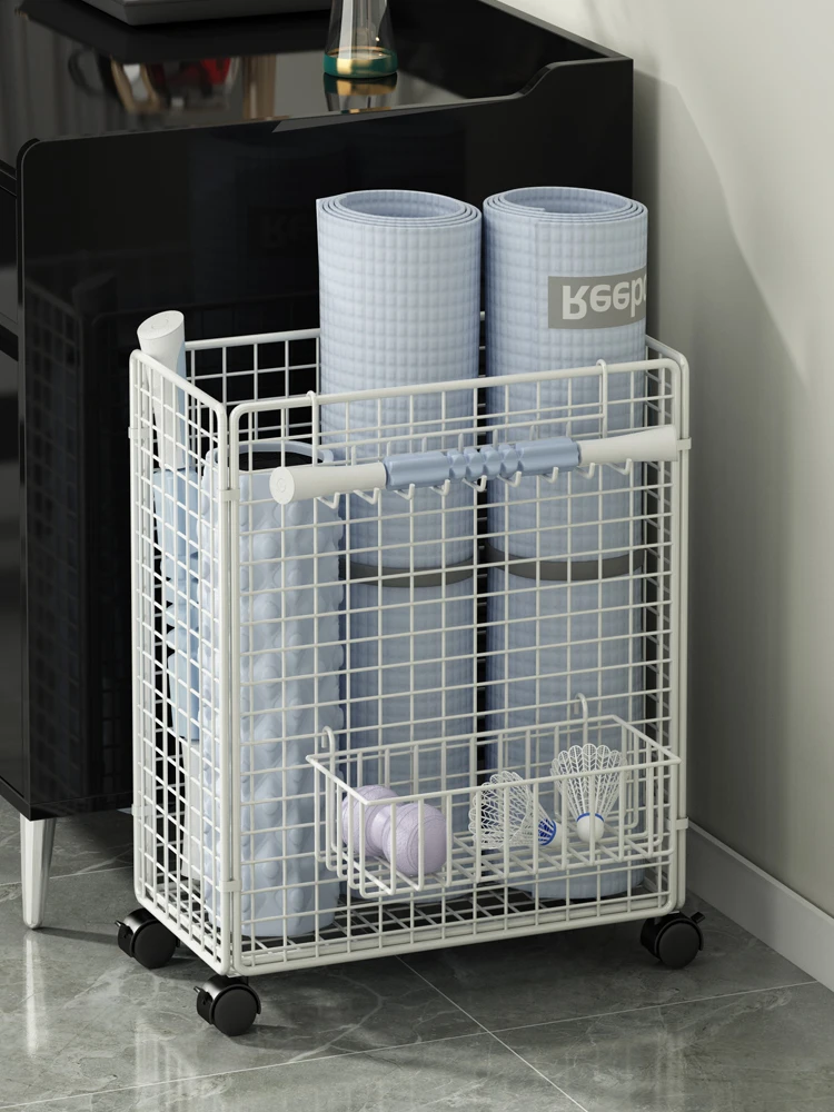 Yoga mat storage rack, fitness equipment storage basket, sewn badminton racket, movable storage frame