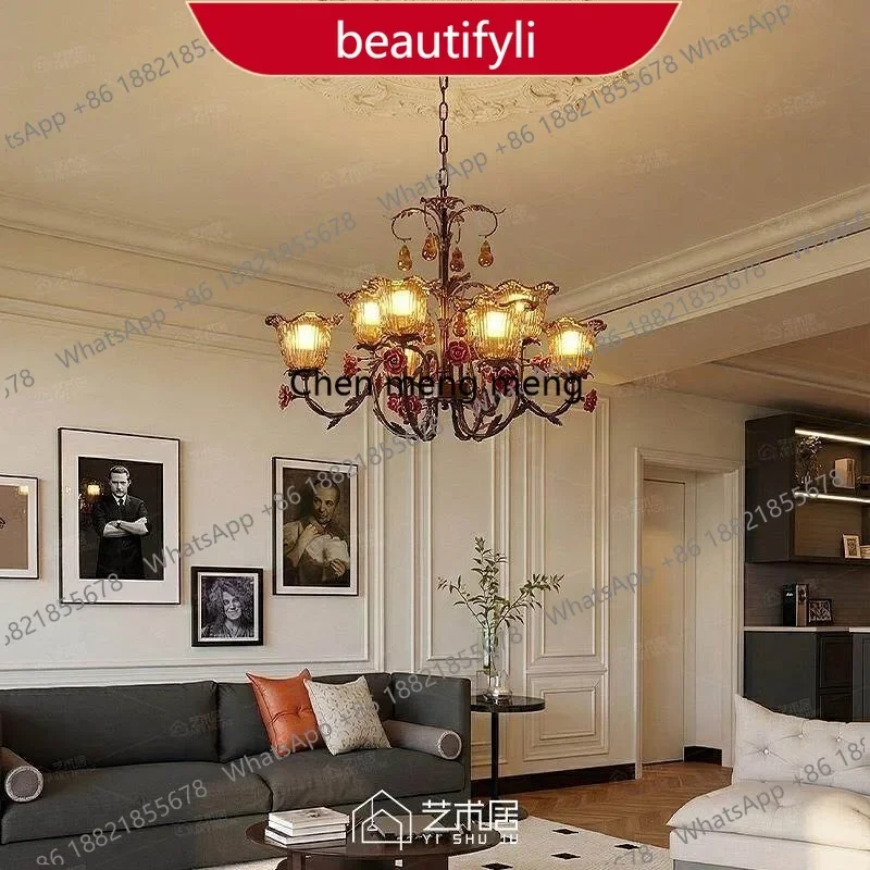 

PP American retro living room main light French high-end ceramic rose handmade glass bedroom light
