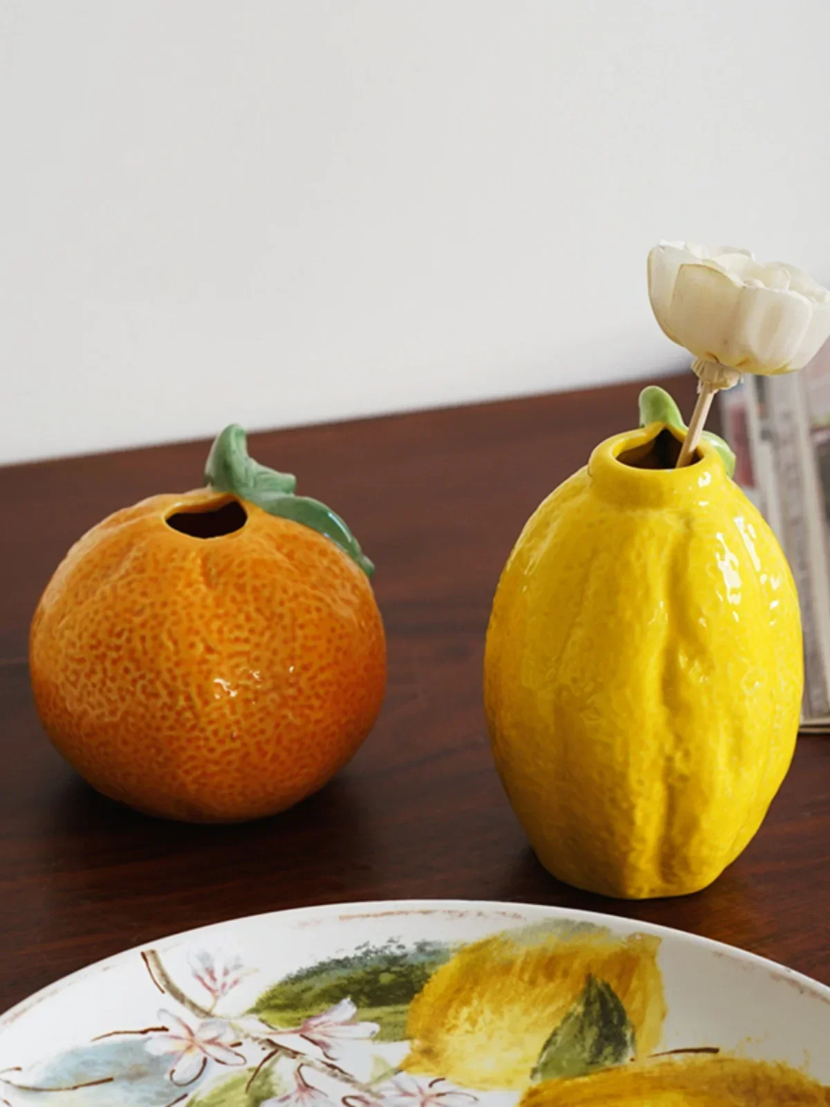 Fruit series, old goods, lemon orange shape, ceramic hand-painted small vase, dining table aromatherapy diffuser