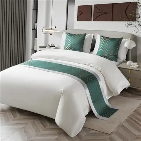 Geometric Green Diamond Bed Runner Scarf for Foot Of Bed Slipcover Pad for Hotel Home Bedding Decor King Queen Bed Size