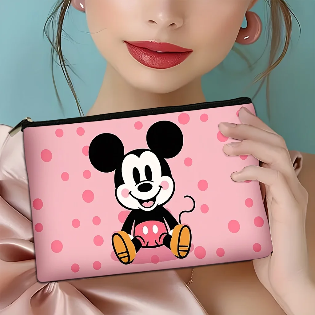 디즈니 미키 마우스 대용량 화장품 가방 - 핑크 물방울 무늬 디자인, 완벽한 여행용 지퍼 보관 가방 - 재미있는 생일 선물