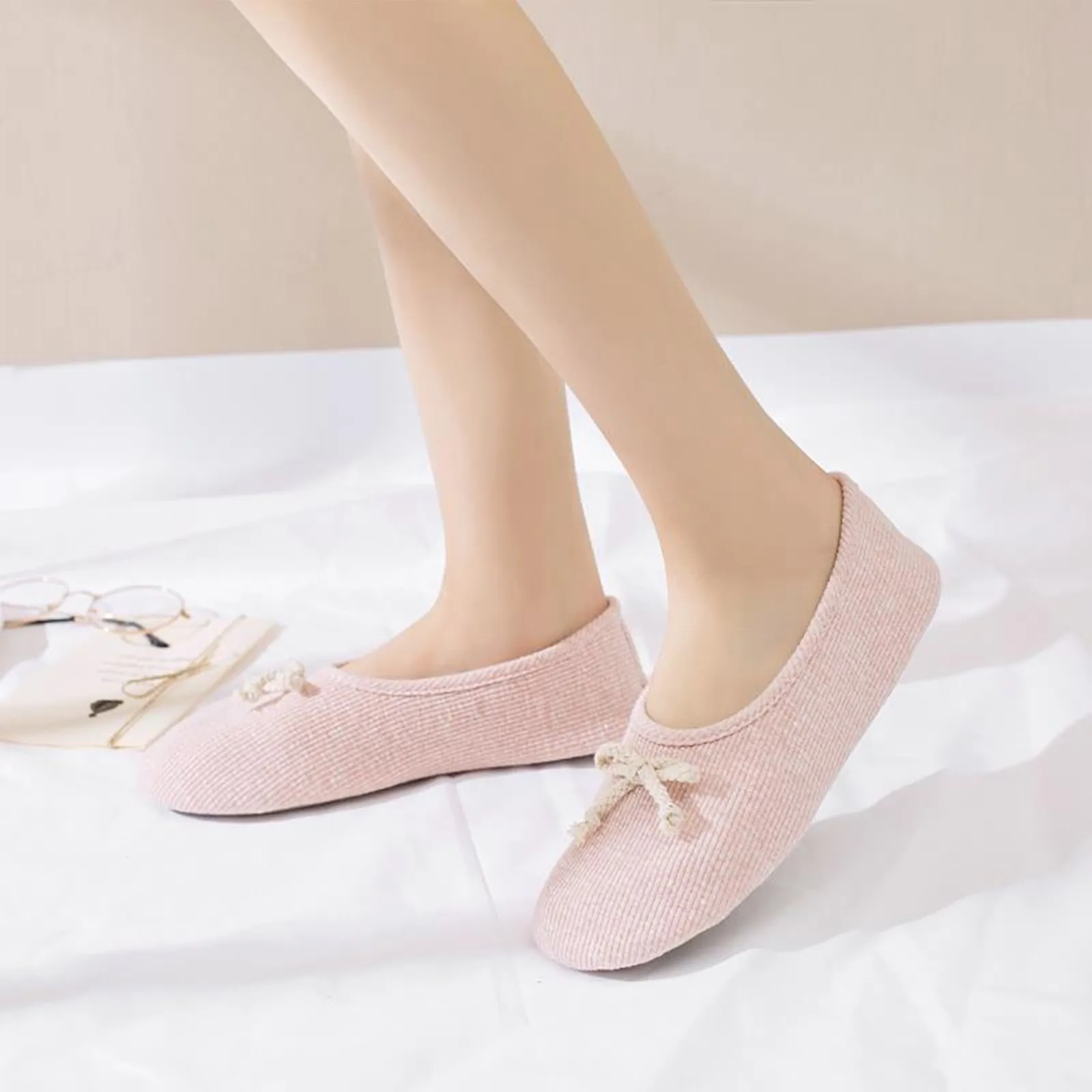 Women Memory Foam Slippers Comfortable Knitted Cotton Closed Toe Non-slip Home Shoes Indoor Outdoor Ladies Flat Shoes