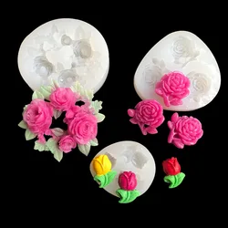 Crystal drop glue three-dimensional mold 3D rose tulip small wreath decoration mold DIY silicone jewelry decoration mold