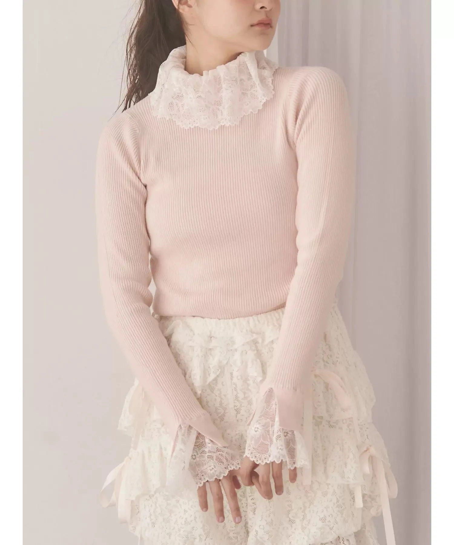 Frühling und Herbst Pullover Japanische Süße Spitze High Neck Pullover Mädchen Frauen Slim Fit Täglich Grundlegende Gestrickte Pullover Tops 2025