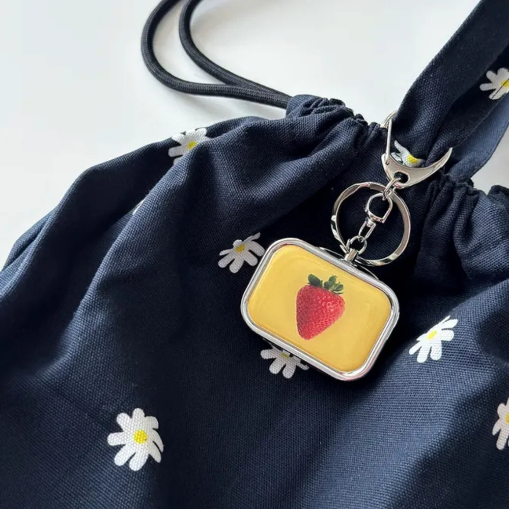 Korean Style Cute Fruit Print Mini Pill Box With Keychain Portable 2 Grid Medicine Case Mirror Travel Earring Jewelry Storage - view 2