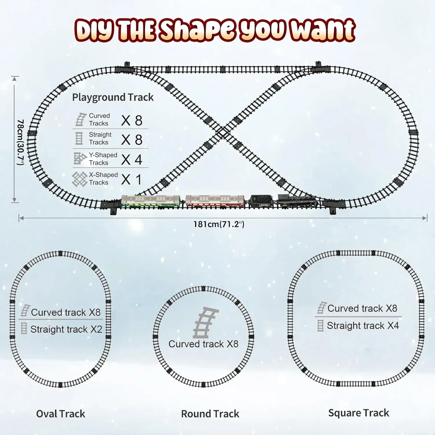 Train Set, Remote Control Train Toys with Luxury Track & Glowing Passenger Carriages, Metal Christmas Tree Train with Smoke, Lig