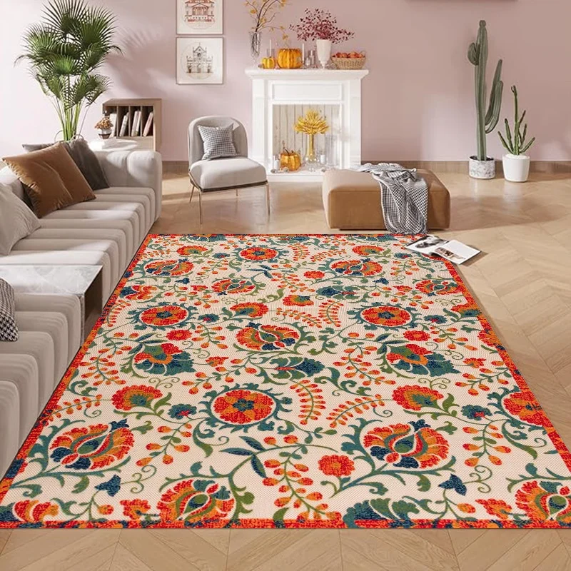 Vintage Bohemian Floral Paisley Area Rug Non-Slip Floor Mat for Living Room Bedroom Neutral Boho Home Decor