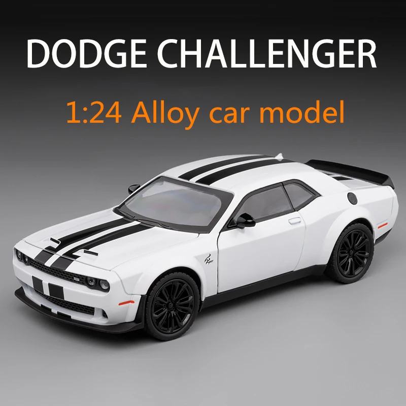 Dodge Challenger srt hellcatレーシングカーモデル、改造合金、ダイキャストメタル、スポーツカーモデル、音と光、子供のおもちゃギフト、1:24