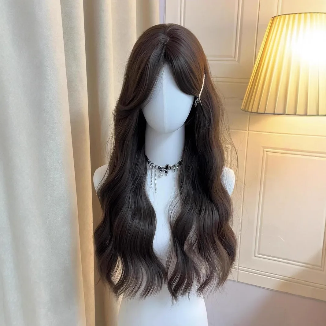 شعر مستعار نسائي طويل، شعر طبيعي متوسط مكون من ثمانية أحرف، شعر مجعد طويل مموج مائي، غطاء رأس كامل، شعر محاكاة رقيق #2