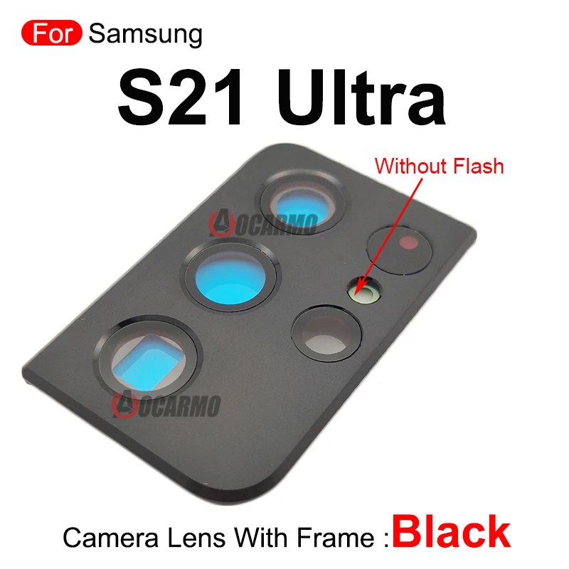 For Samsung Galaxy S21 Ultra Silver Black Rear Back Camera Lens With Frame And Flash Replacement Parts