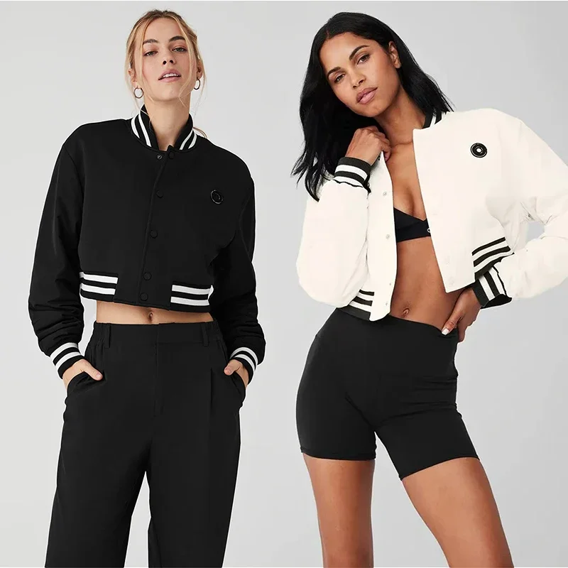 

New Goddess Yoga Cropped G.O.A.T Jacket Women's Warm, Comfortable and Fashionable Jacket Retro Patch Button Ribbed Cuff Top