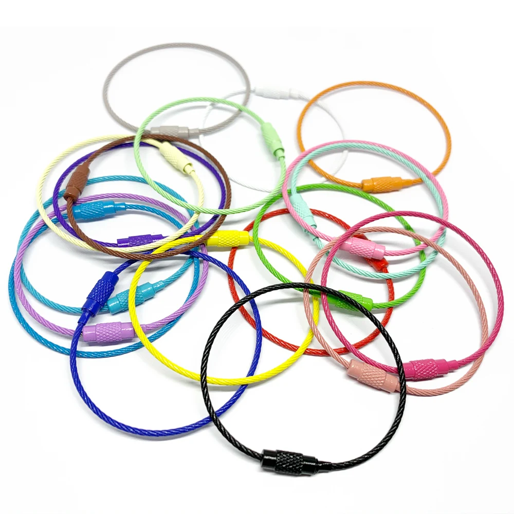 10 Stück Bunte Edelstahl-Seilanhänger Schlüsselanhänger Kette DIY Gepäckanhänger Halter Kabel-Etikettenringe Schmuckzubehör – Detail 1