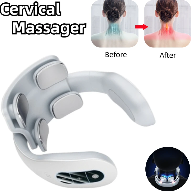 Smart Neck Massage Machine 4 Head Neck Protection Heating Machines Breathing Light Vibration Hot Compress Cervical Spine Machine