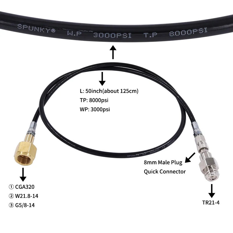 

Black Thin Tube 50/100 Inch High Pressure Tube Sodastream Soda Filling Tube CO2 Fill Whip Hose With Quick Connect Coupler