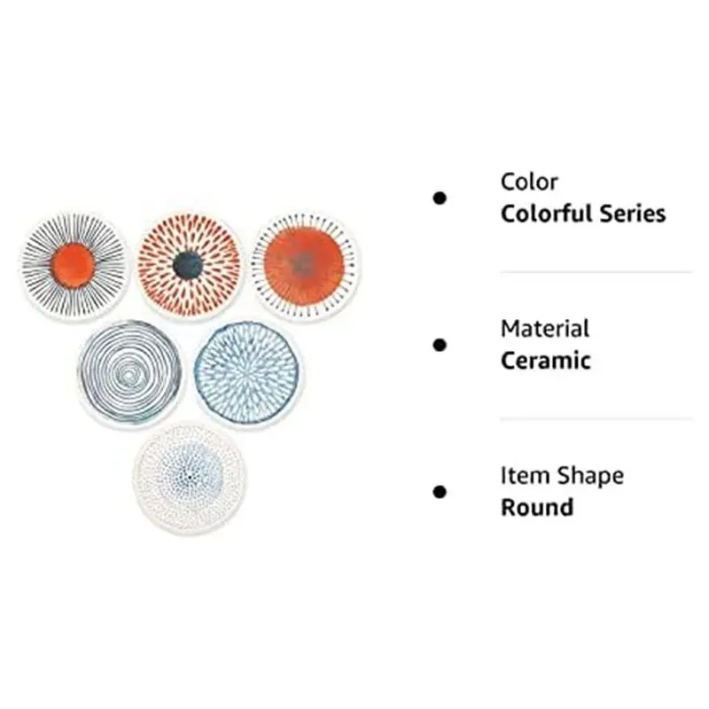 Set Of 6 Coasters For Drinks Absorbing Round Stone Coaster With Cork Base Tabletop Protection Mat Durable Reusable-New