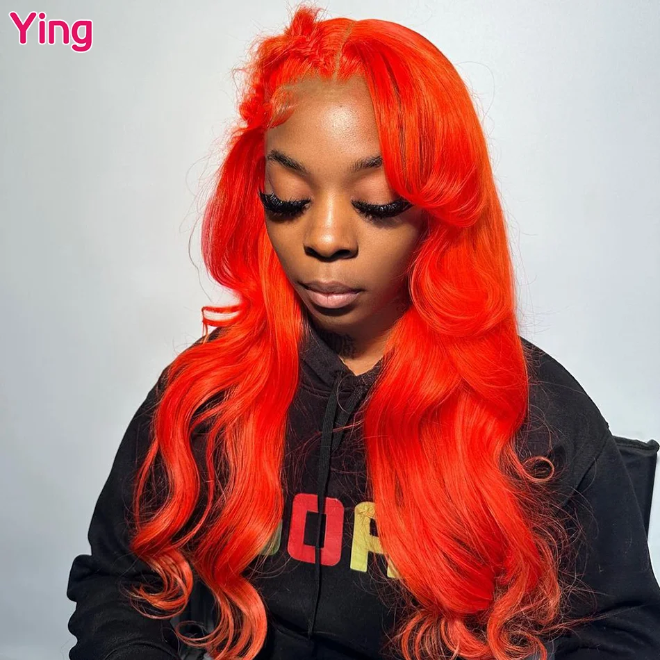 Ying Brazilian Hair Orange Hot Red 200% Body Wave 13x4 Lace Front Wig 13x6 Transparent Lace Front Wig PrePlucked With Baby Hair