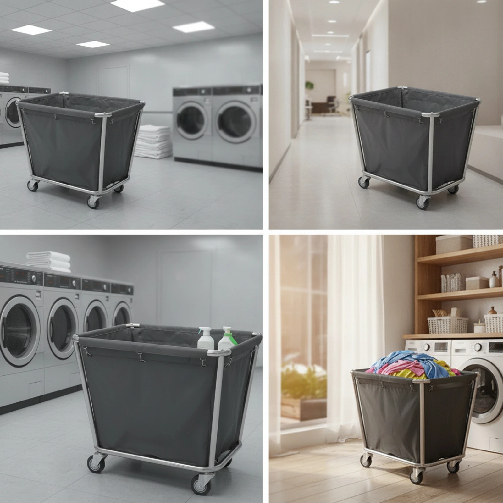 Laundry Cart with Wheels Stainless Steel Hotel Laundry Cart Rolling Heavy-Duty for Housekeeping, Hotels, Corridors