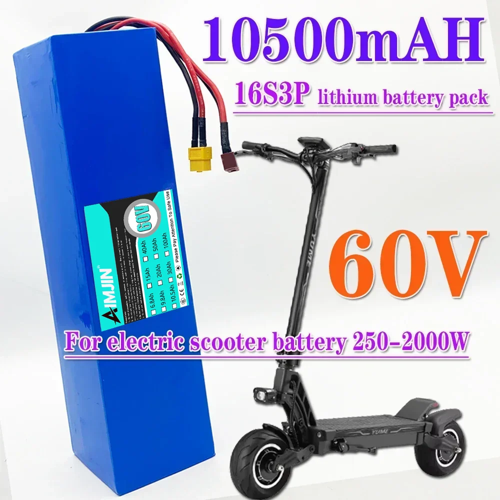 18650 100% Original 16S3P 60V 10500mAh lithium battery pack Rechargeable battery with BMS 700W 1500W high-power