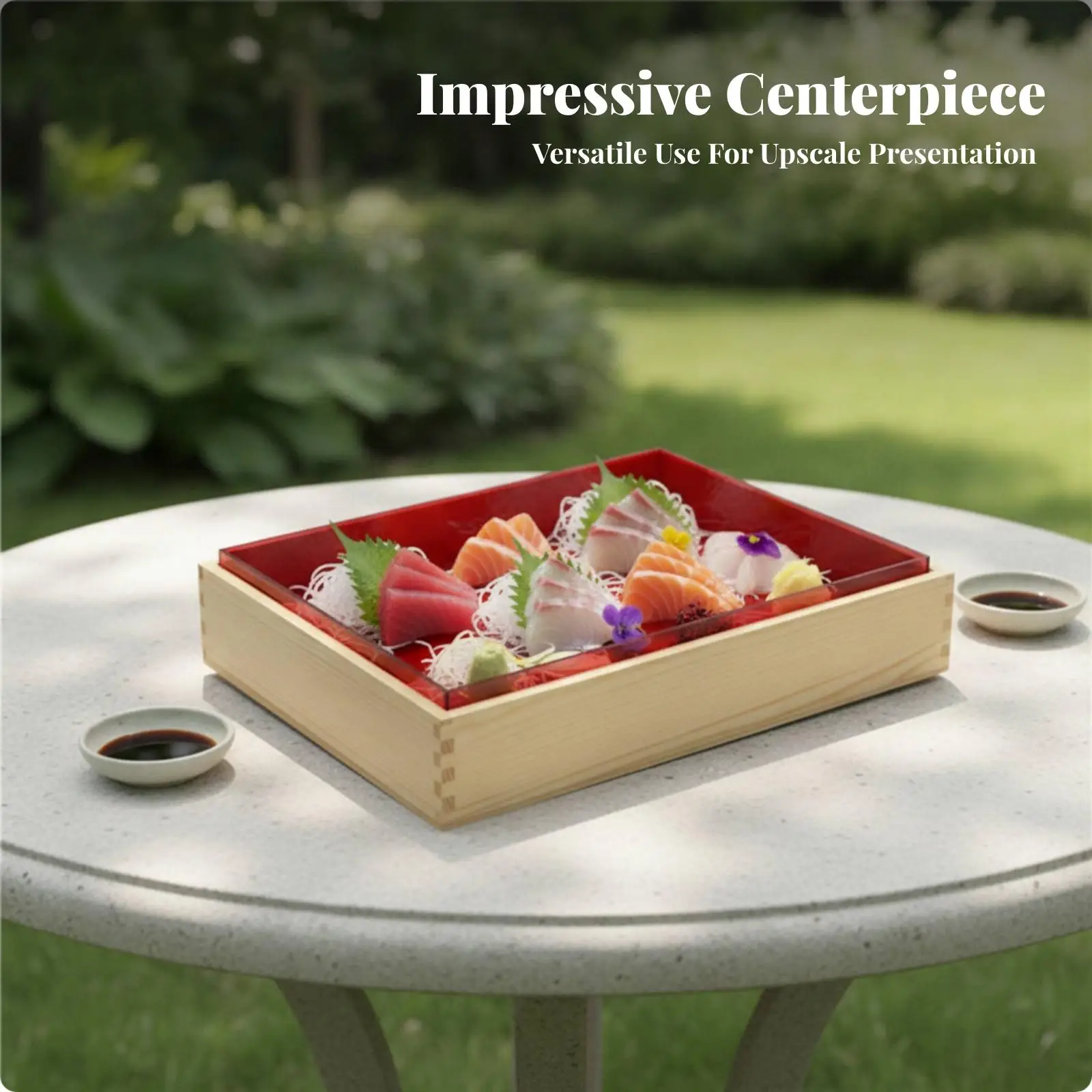 Sashimi Presentation Box Japanese-Style Wood Serving Box Sushi Display Tray Wooden Platter Rectangular for Restaurants