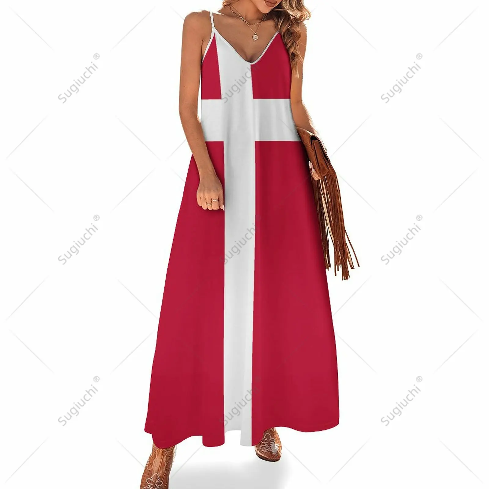 

Long Dresses Dress Flag of Denmark 4 Print New Casual Sleeveless Women's V-Neck Printed Dress Swing Retro Dresses