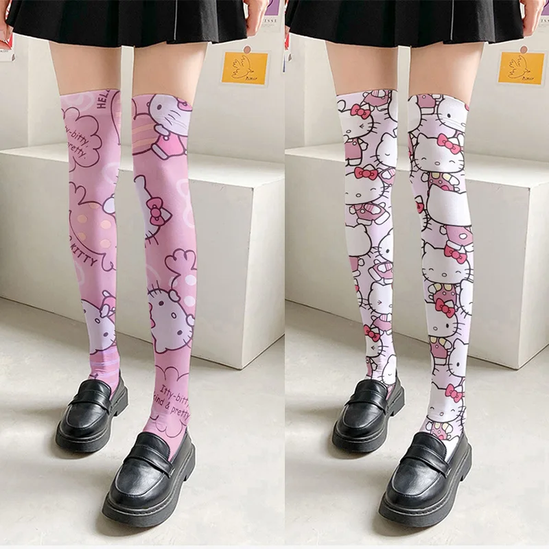 

Printed silk stockings thin women's spring and autumn Japanese Lolita cute cartoon knee high long tube white velvet socks