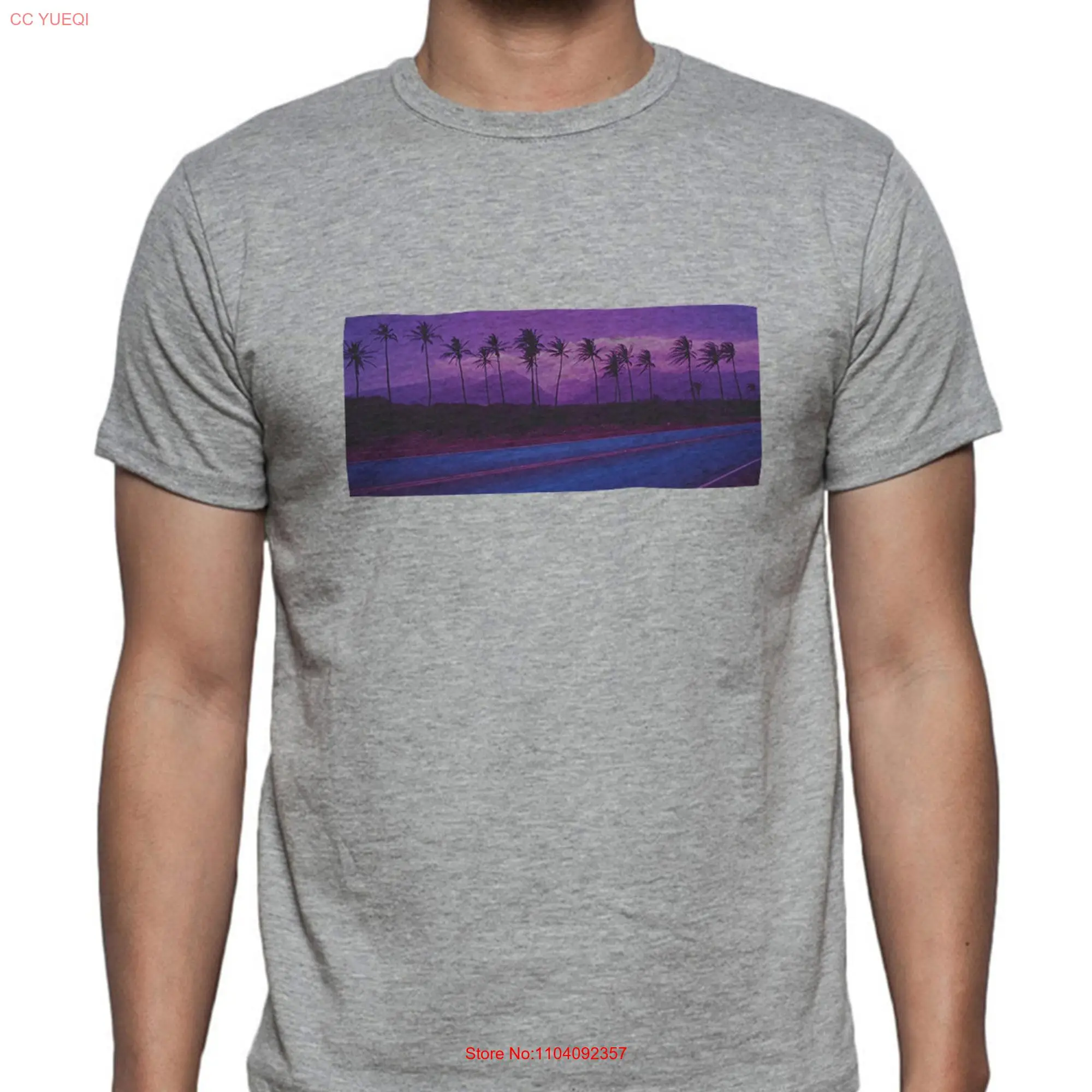 

Tropical Purple Highway Vapowave Logo Cotton Gray T shirt Top long or short sleeves
