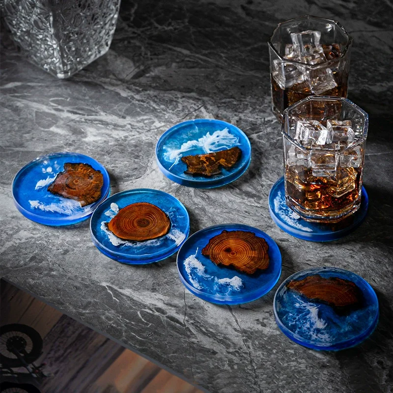 Wooden Coasters Set, Epoxy Coasters, Modern Cedar Wood Coaster Set of 4 for Coffee Table, Tabletop Protection Decor