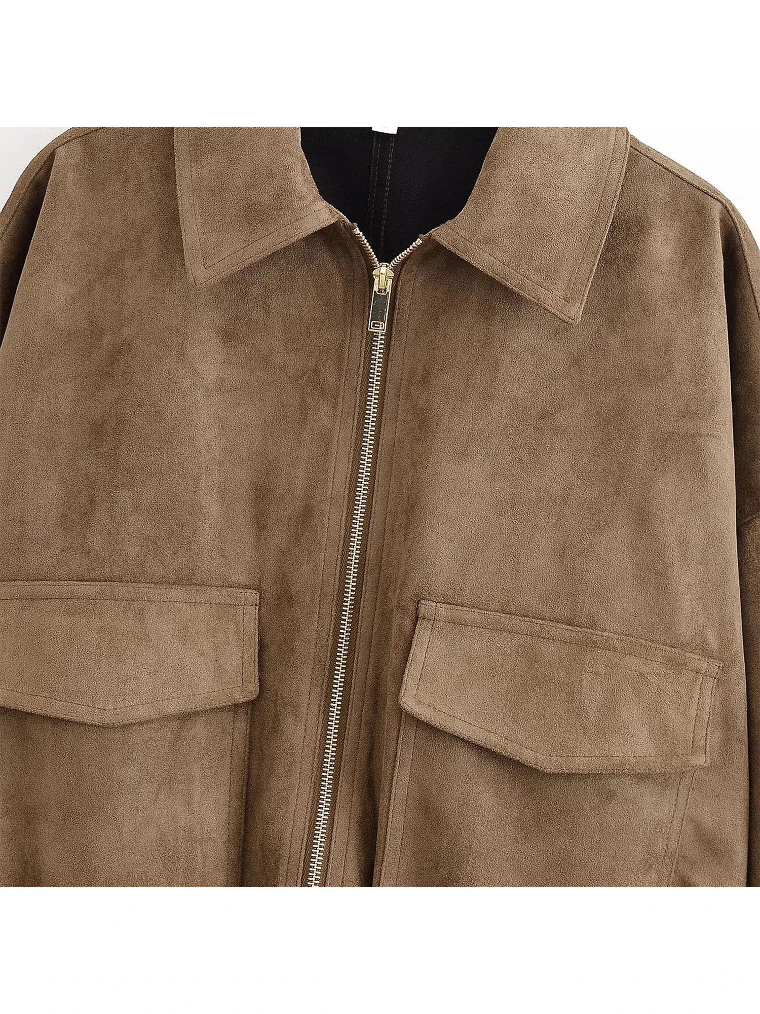 المرأة البني بولي Leather سترة جلدية الشارع الشهير دراجة نارية معطف طويل خمر الياقة المدورة موستانج سترة ملابس خارجية 2000s ملابس الخريف