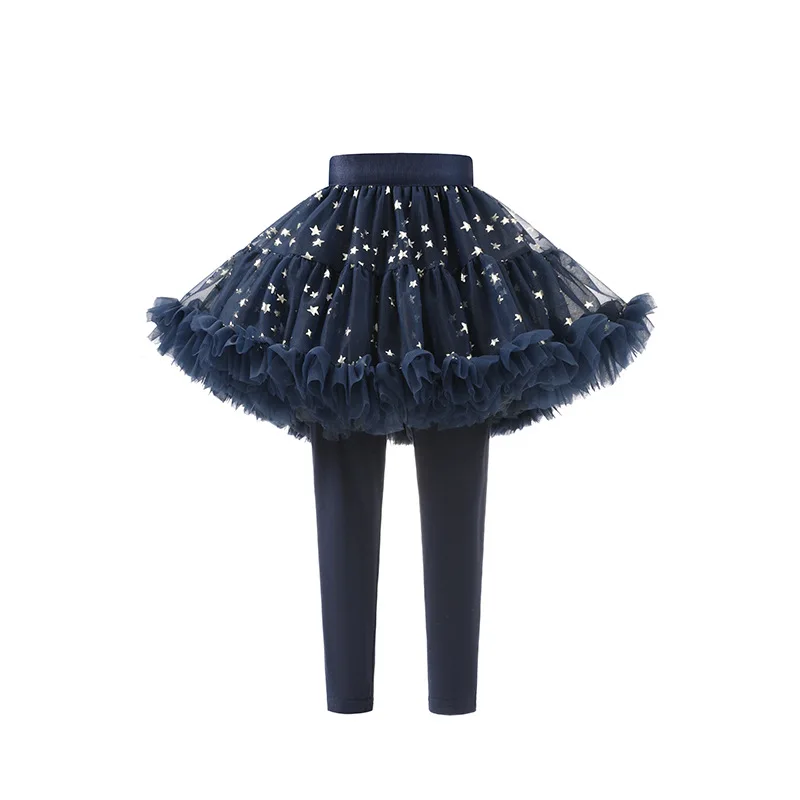 Girls Tutu Skirt Pants Spring Autumn 2-in-1 Princess Culottes Dance Leggings Star Tulle Layer Party Skirt Pants for Toddler Kids