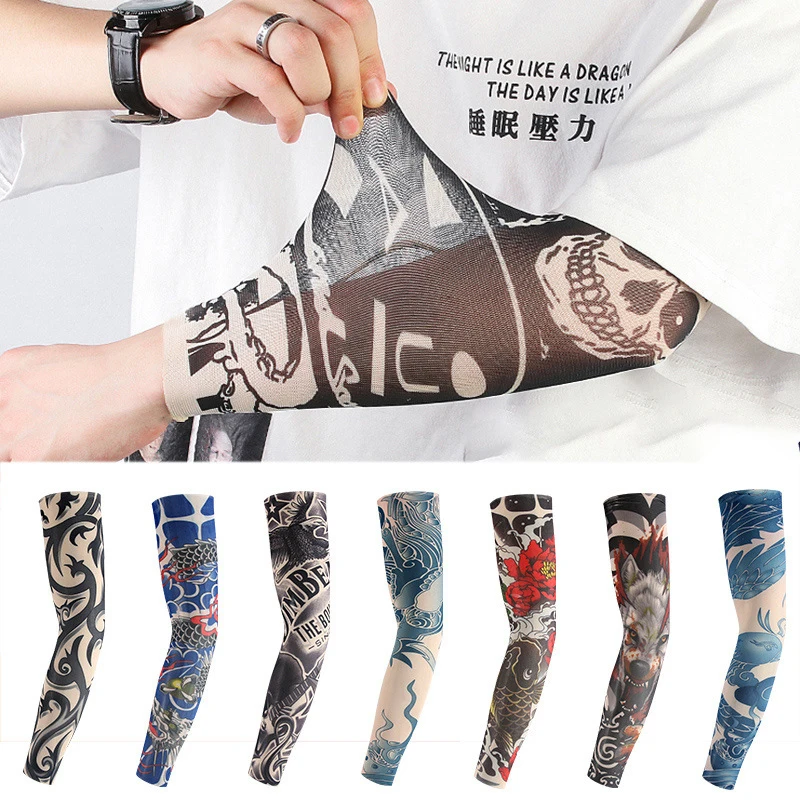 1 Pc Tattoo Sleeve Summer Cycling Driving Men Women Arm Cover Elastic Breathable Thin Party Nylon Sun Protection Fishing Sleeve