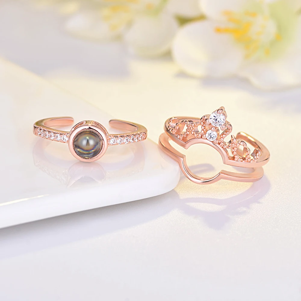 Luxury Female Bridal Wedding Ring Set Fashion I Love You 100 Languages Projection Ring Love Romantic Memory Lovers Ring Jewelry