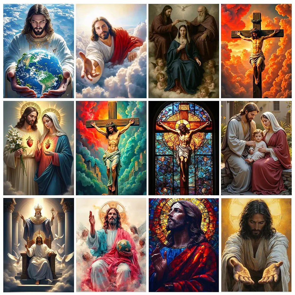 

Religious Art Oil Painting By Numbers: Jesus Cross Theme, Hand-painted Canvas, Spiritual Home Wall Decor
