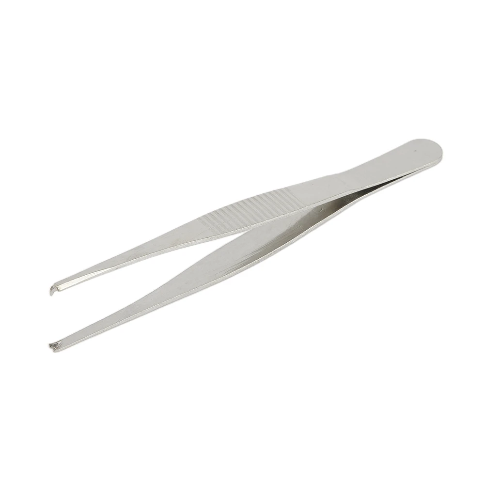 5Inch Stainless Steel Toothed Tweezers Home Tissue Tweezers Precise Grip Hook Head Heat Resistant Repairing Twwezer Hand Tools