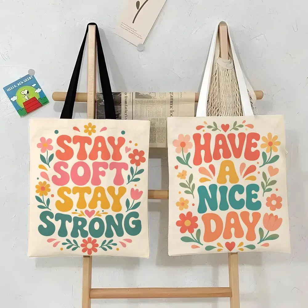 Sacs de rangement pour affirmations quotidiennes, sac fourre-tout en toile, durable, grande capacité, pour les trajets quotidiens, accessoire décontracté, cadeau