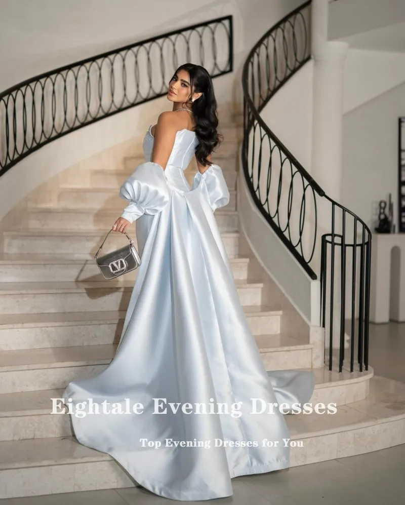 فستان سهرة عربي Eightale بدون حمالات مخصص للحفلات الراقصة من الساتان حورية البحر أزرق فاتح مطرز لحفلات الزفاف فيستدوس دي غالا