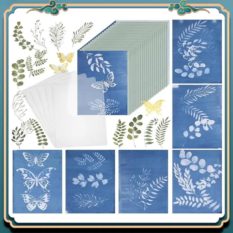 (جديد) - 100 قطعة من الورق المخضر القابل للطباعة مع 10 أوراق بلاستيكية شفافة وقالب فراشة أوراق شجر مشغولات ورقية يمكنك صنعها بنفسك Dur